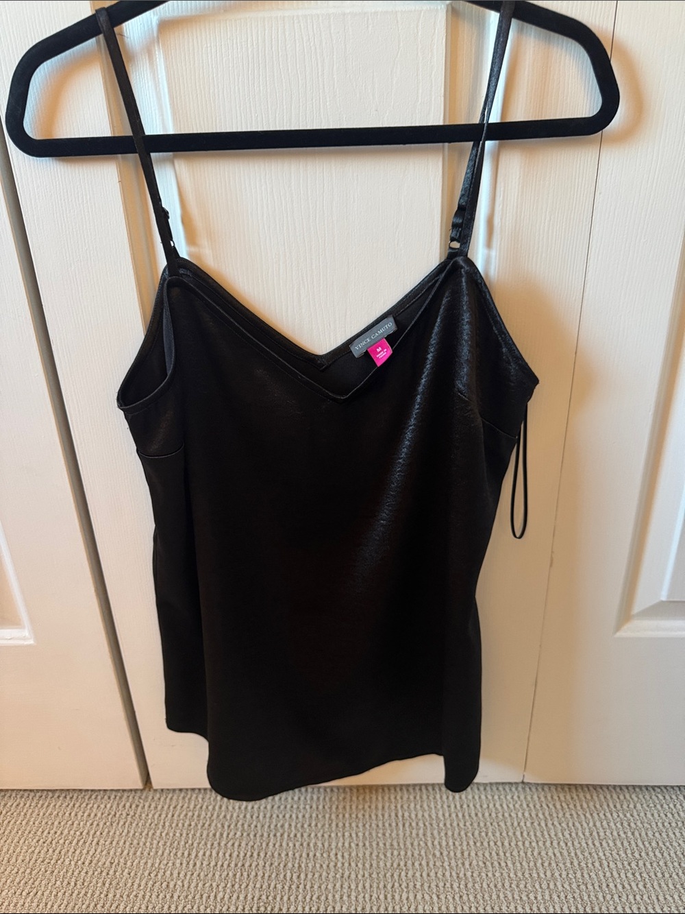 Vince Camuto Black Satin V-Neck Slip Cami with Adjustable Straps
